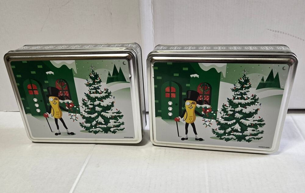 Planters Mr. Peanut Christmas Holiday Metal Storage Tins Set of 2